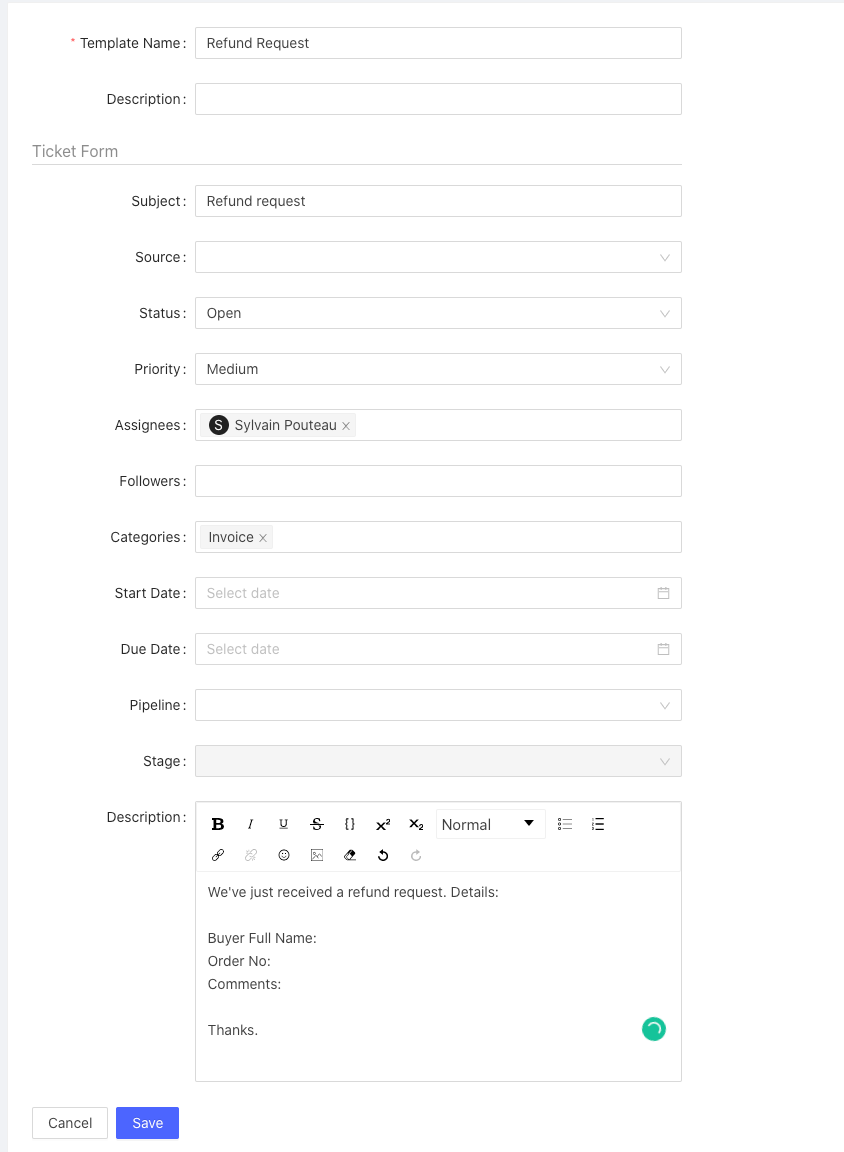 easy ticket management with templates